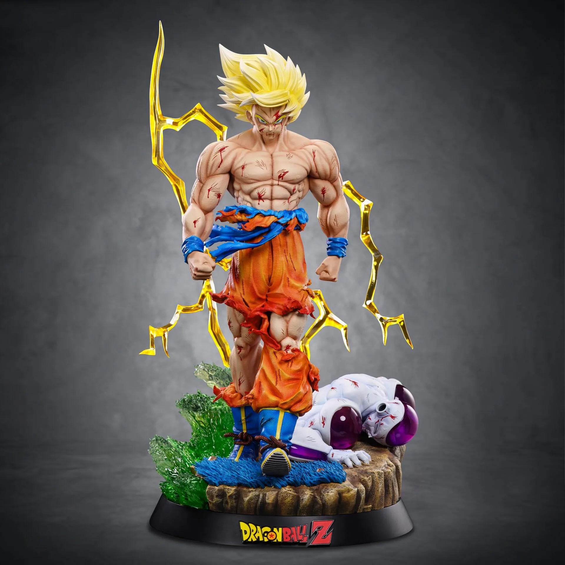 Action figure of a character from Dragon Ball Z on a dark background
