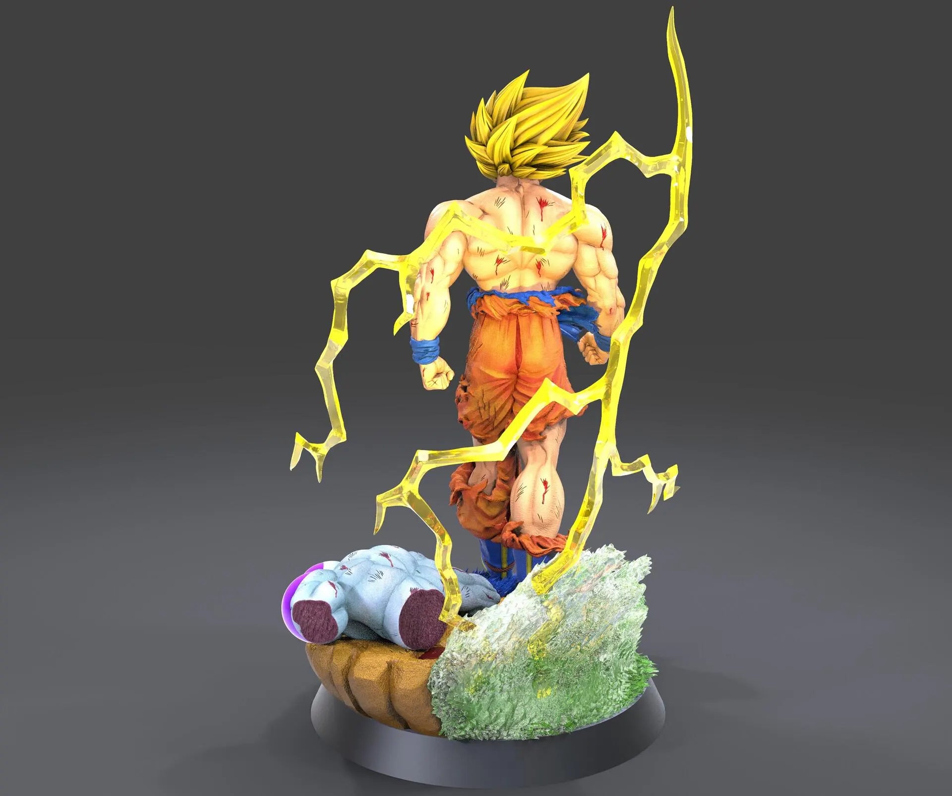 Super Saiyan character with lightning effects on a dark background