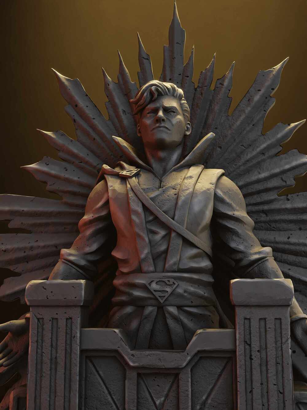 Statue of a figure on a throne with a detailed background