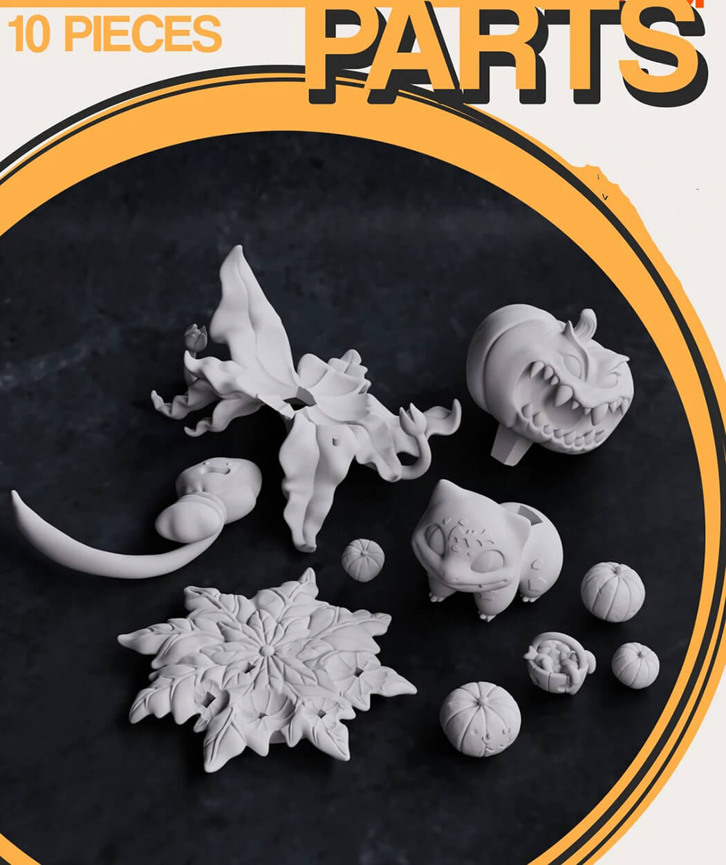Set of ceramic parts on a dark background with '10 Pieces Parts' text.