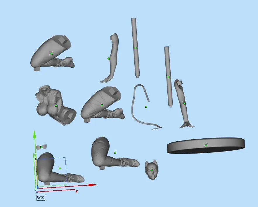 Set of mechanical parts on a blue background