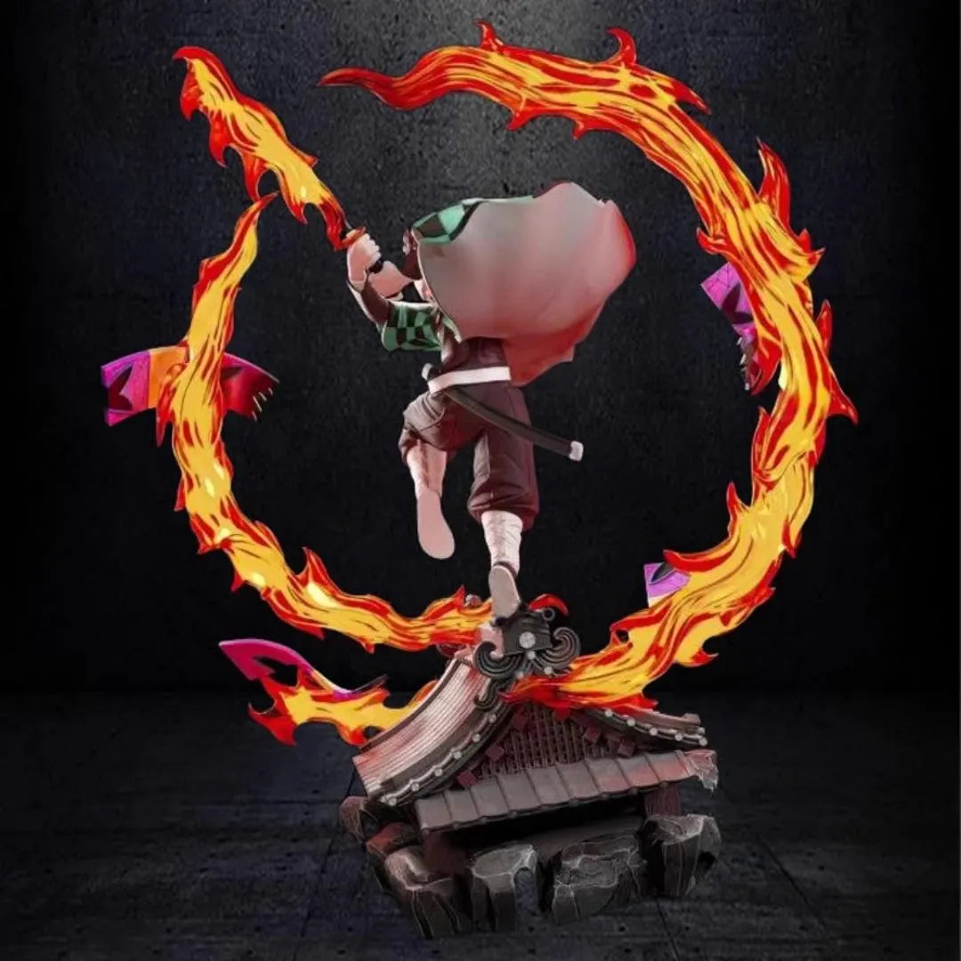 Animated character with a fiery ring effect on a dark background