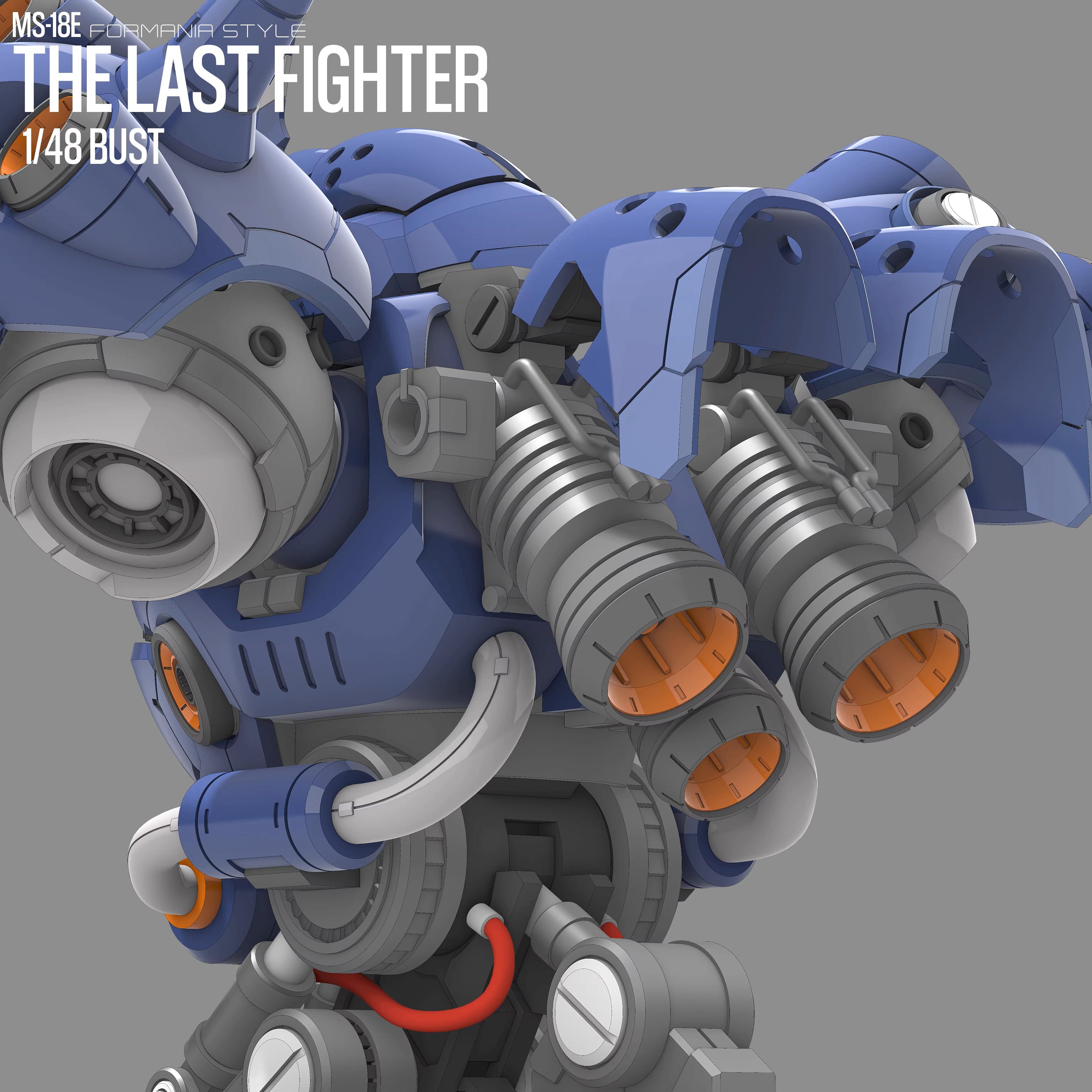 Mechanical figure with blue and gray color scheme on a gray background
