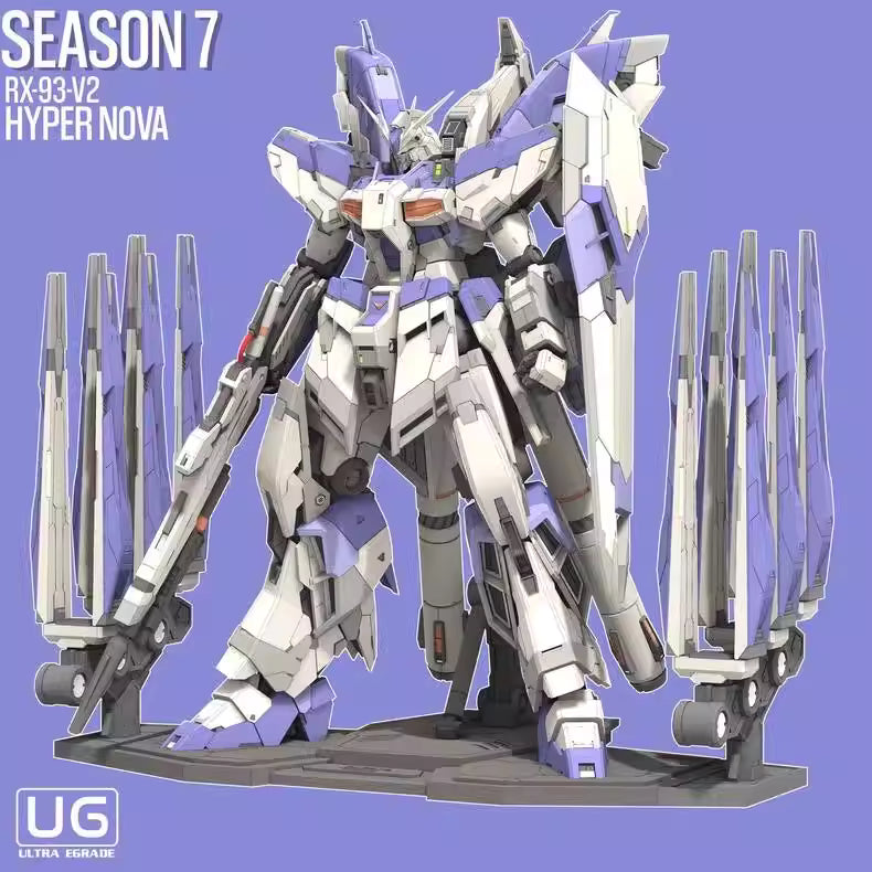 Model kit of a robot with 'Season 7' and 'Hyper Nova' text on a purple background