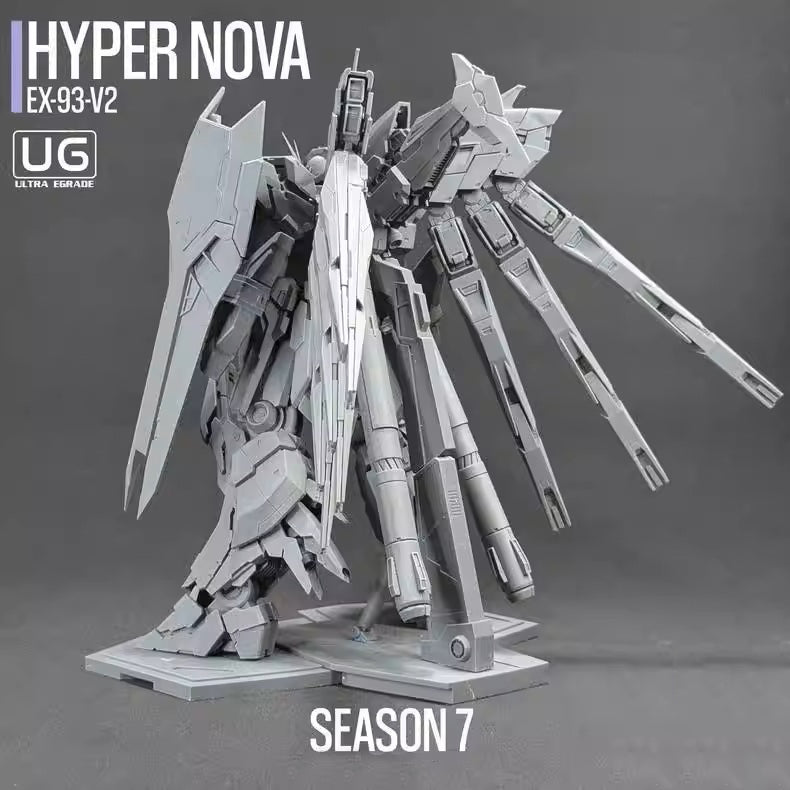 Model kit of a robot with 'Hyper Nova' branding on a gray background
