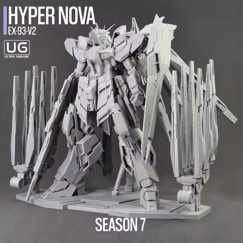 Model kit of a robot with 'Hyper Nova' branding on a gray background