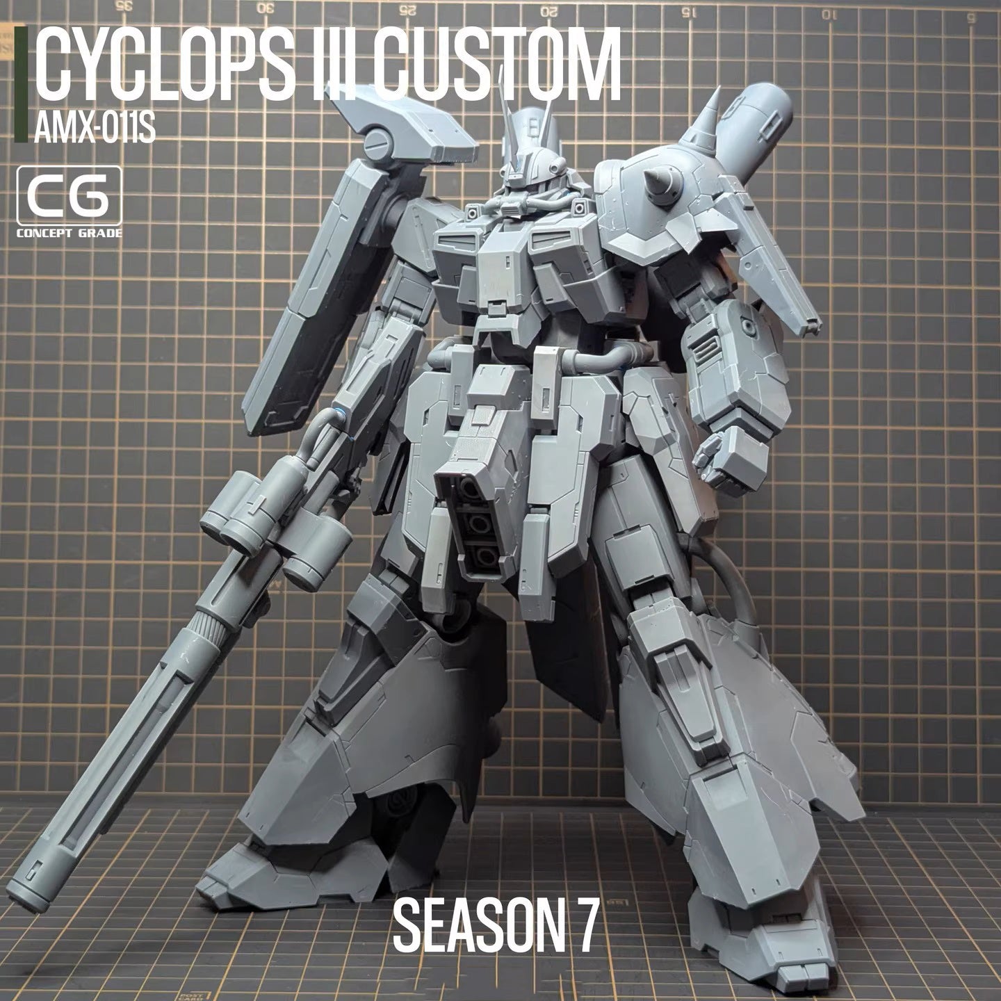 Model of Cyclops III Custom with text on a grid background