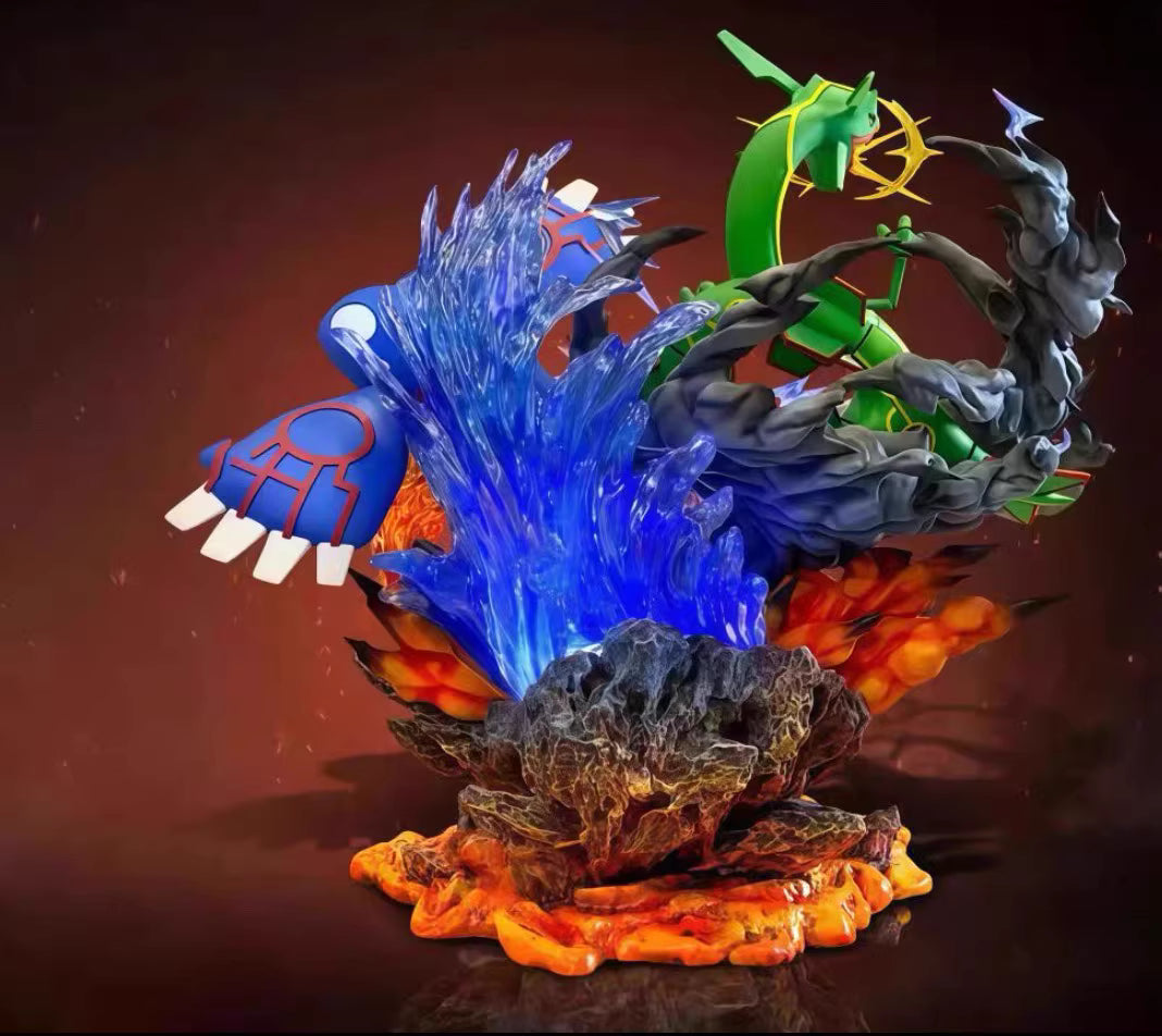 pokemon diorama figurine with blue, green, and orange colors on a dark background