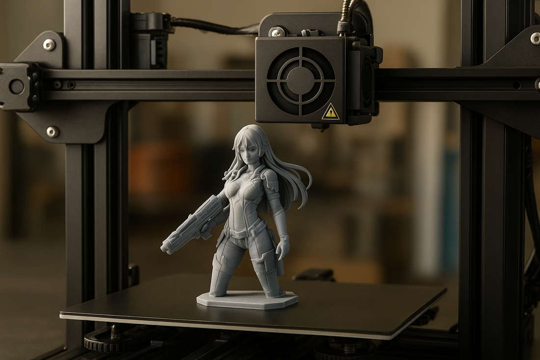 High-precision 3D printer creating a detailed model, layer by layer.