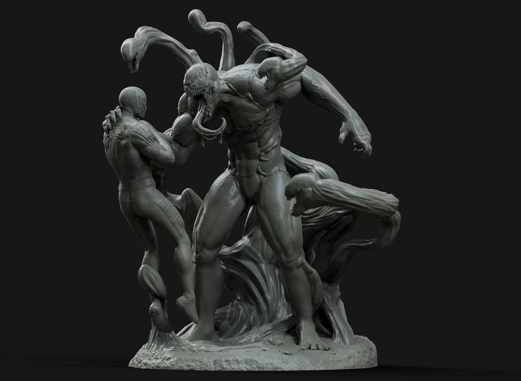 Venom vs Spiderman 3D STL File, 3D Printable Movie Comics Statue Design