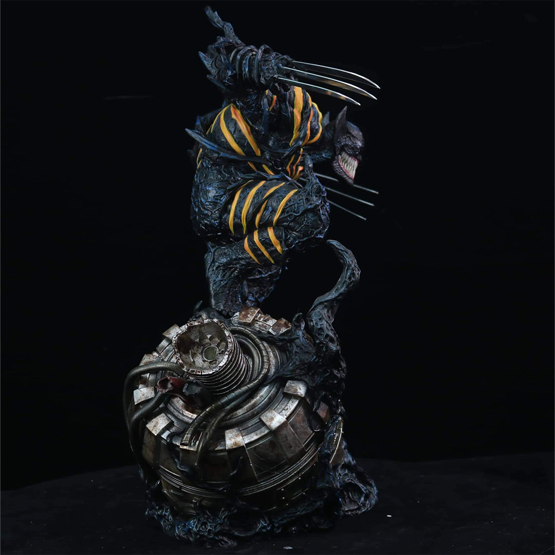 Artistic sculpture of a creature with mechanical elements on a black background