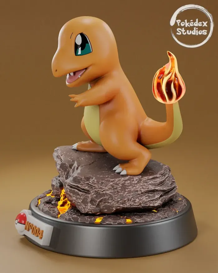 Charmander figurine from Pokédex Studios on a brown background