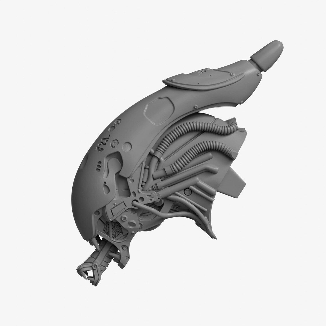 Gray futuristic weapon-like object on a white background