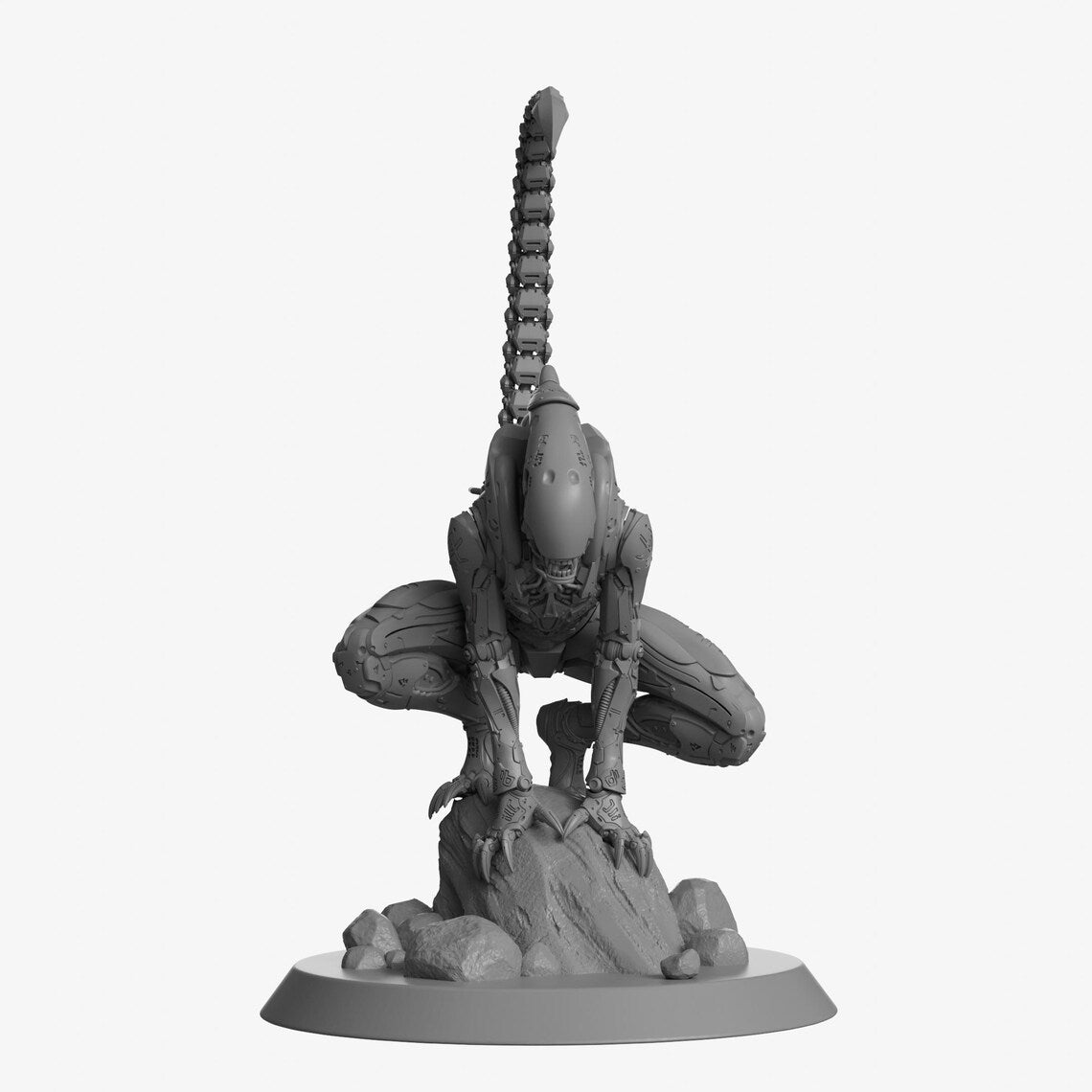 Gray alien-like creature figurine on a white background