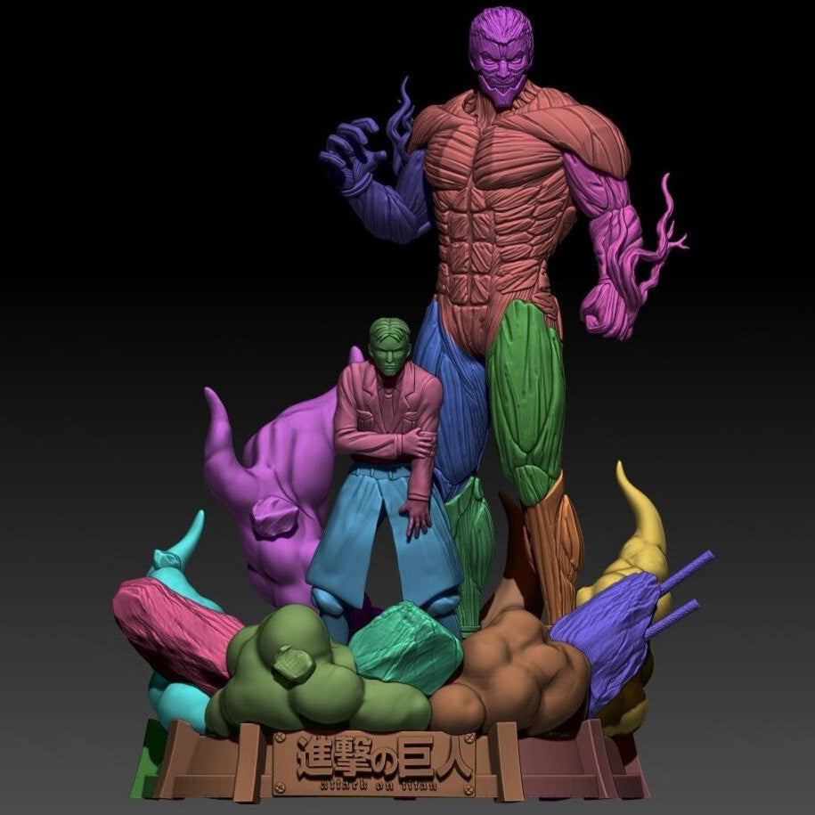 Colorful figurine of a character and creatures on a dark background