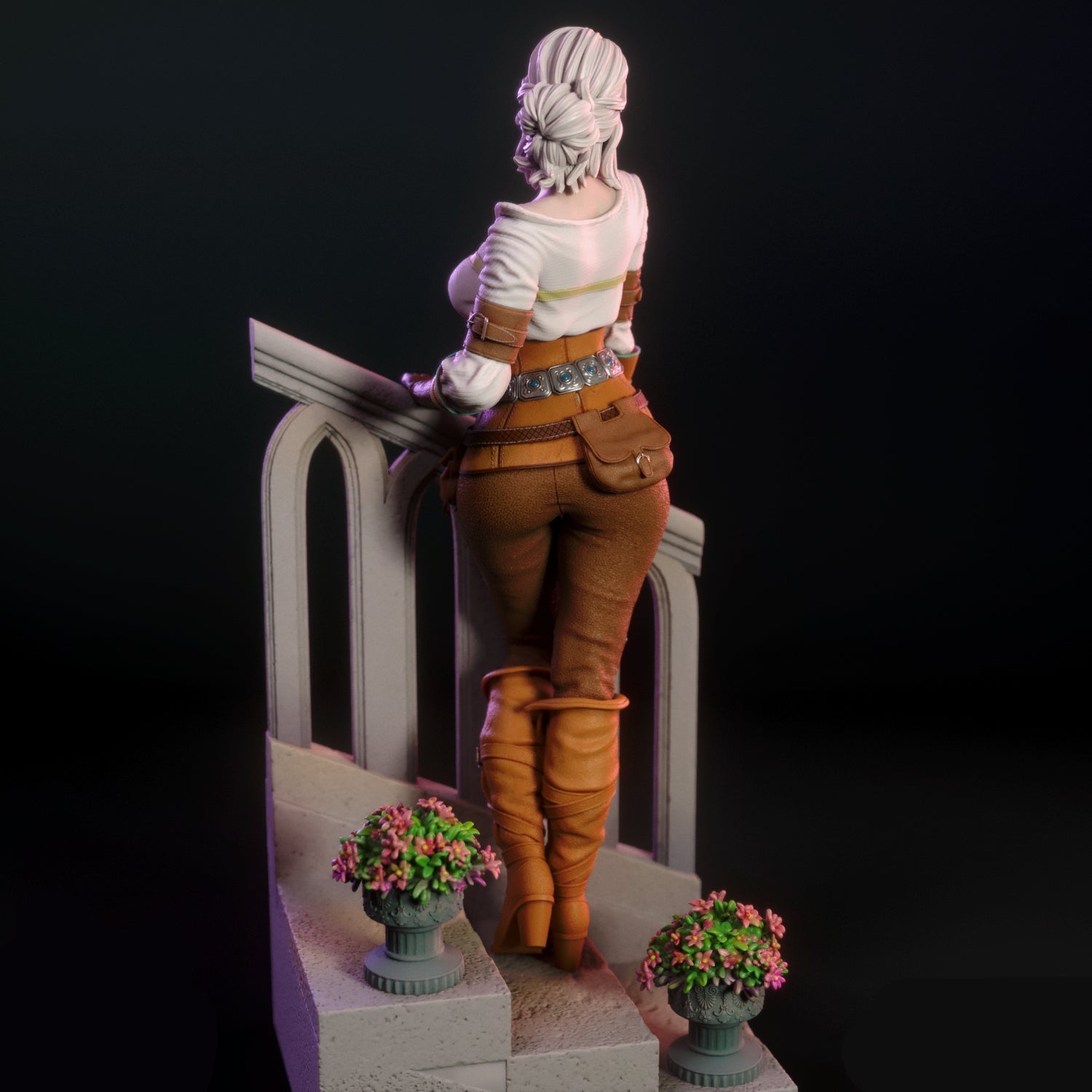 Statue of a character in a fantasy setting withTorrida Minis branding.