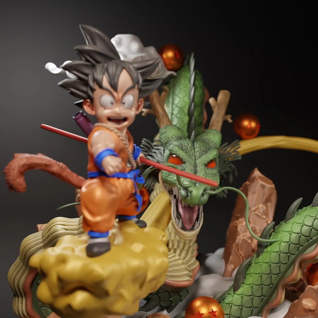 Figurine of a character riding a dragon with a dark background