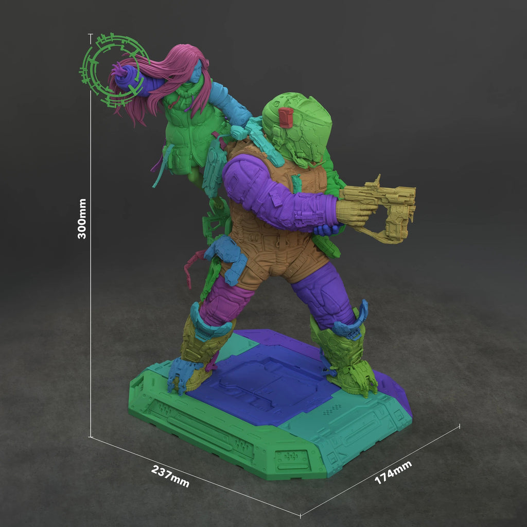 Diana & Hugh (Pragmata) Statue 3D STL File (Cut & Uncut), 3D Printable Model Design