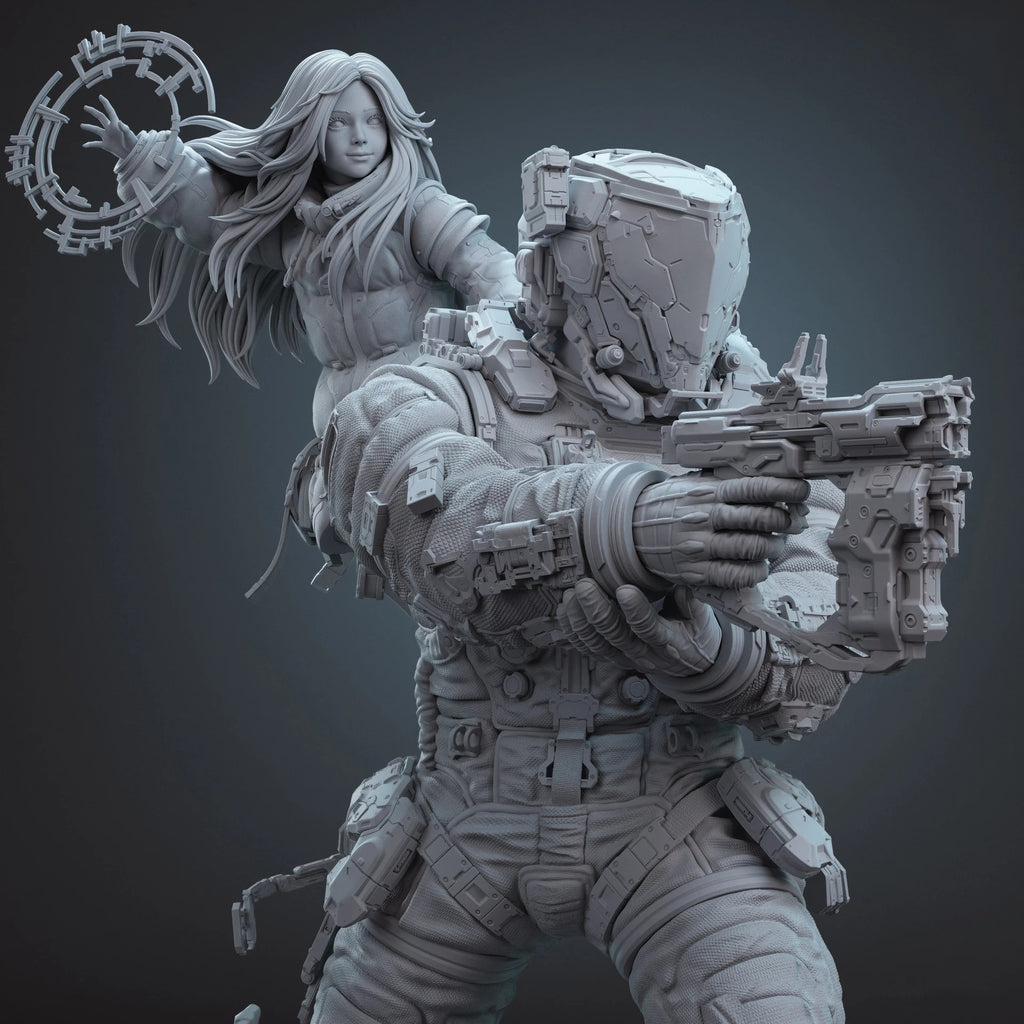 Diana & Hugh (Pragmata) Statue 3D STL File (Cut & Uncut), 3D Printable Model Design