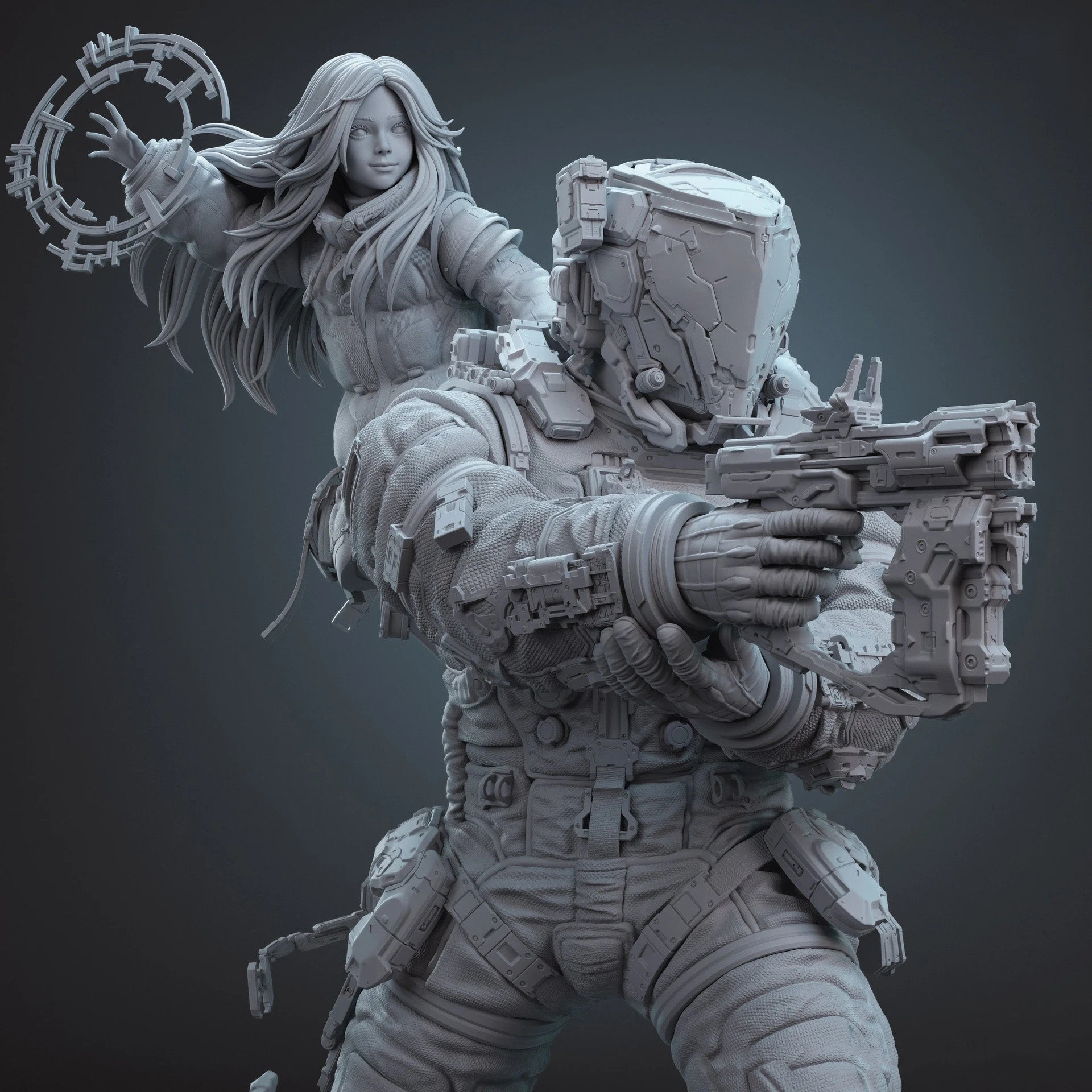 Diana & Hugh (Pragmata) Statue 3D STL File (Cut & Uncut), 3D Printable Model Design