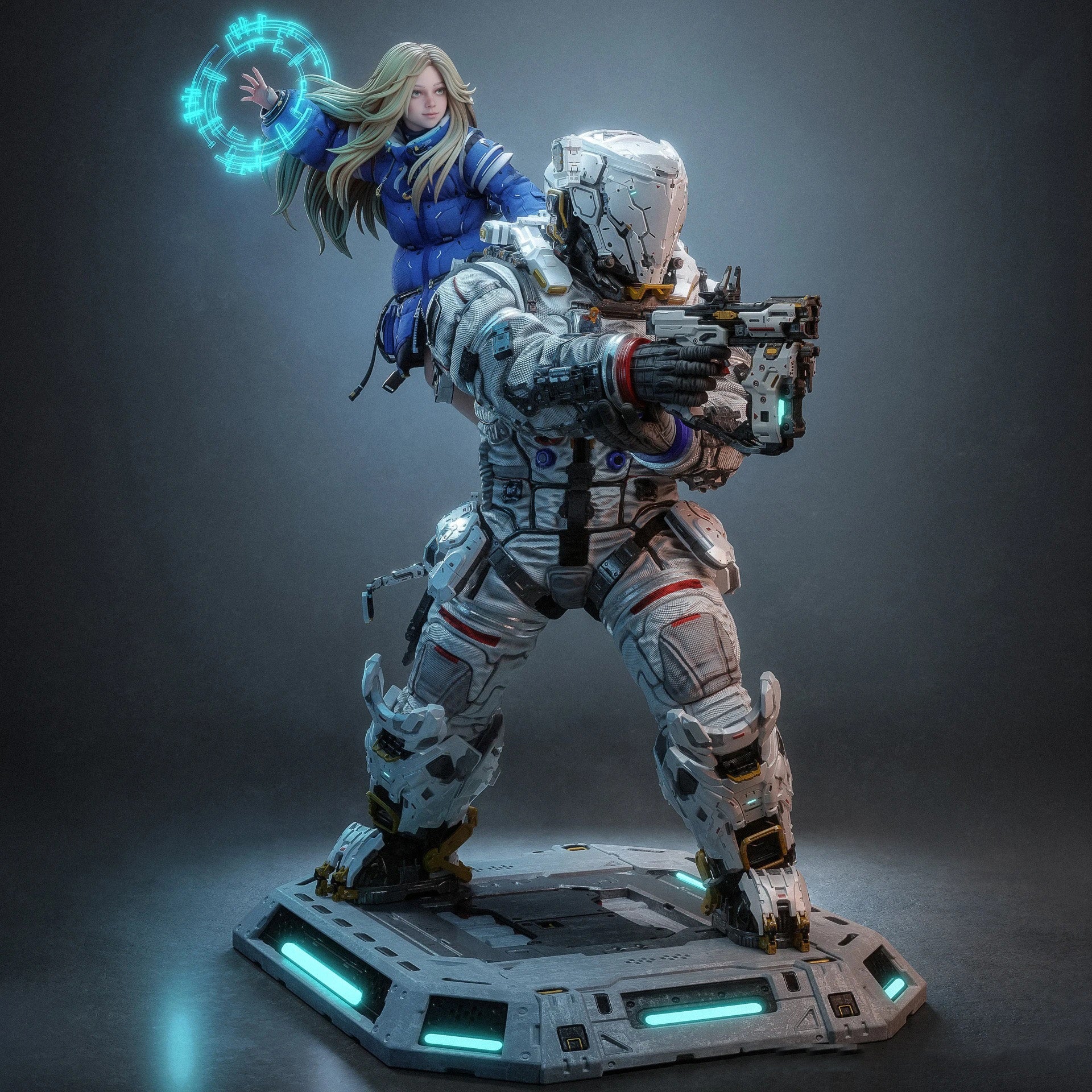 Diana & Hugh (Pragmata) Statue 3D STL File (Cut & Uncut), 3D Printable Model Design
