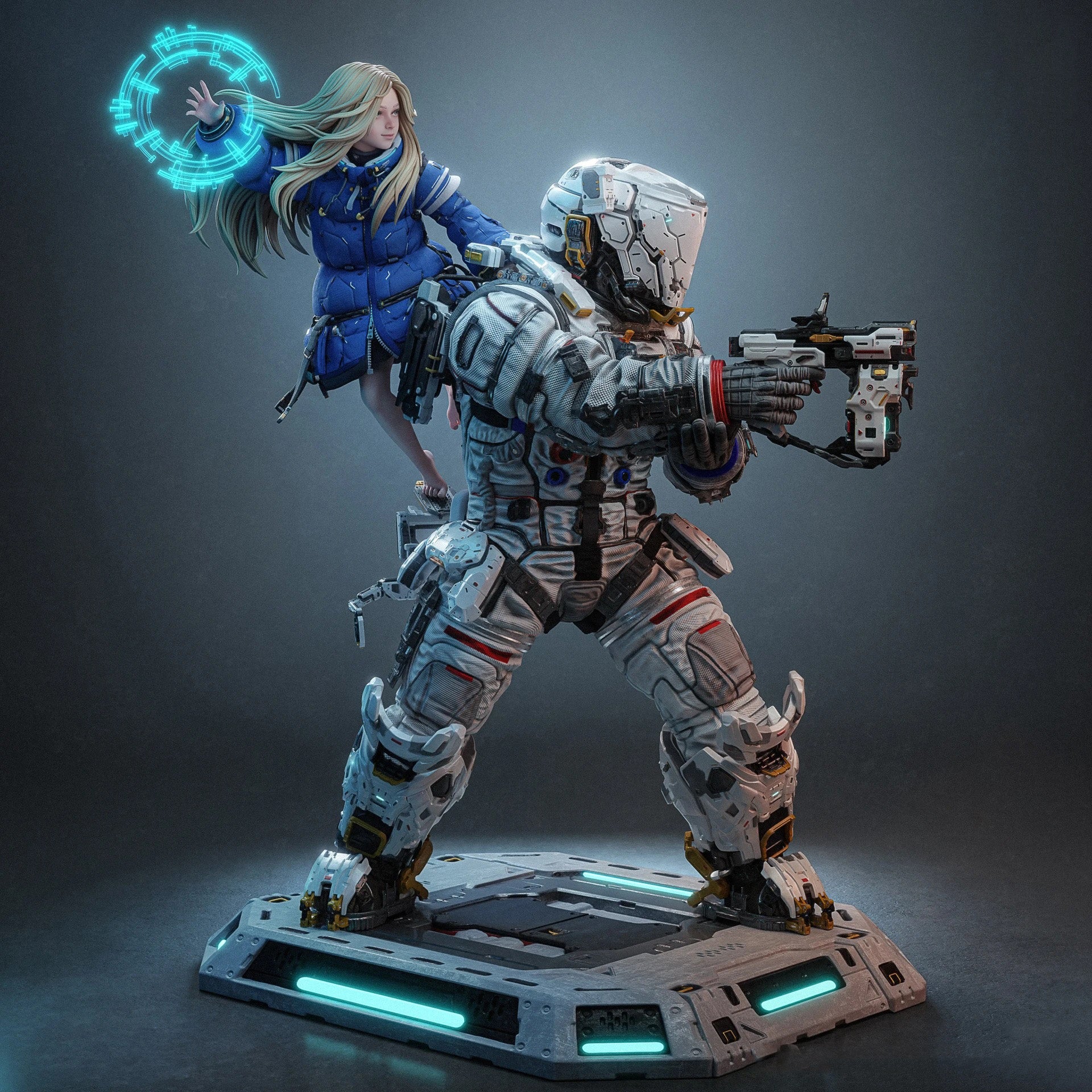 Diana & Hugh (Pragmata) Statue 3D STL File (Cut & Uncut), 3D Printable Model Design