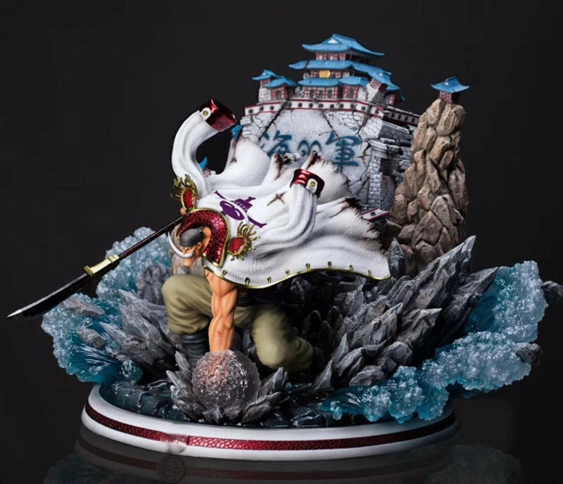 Figurine of a warrior with a castle in the background on a dark background