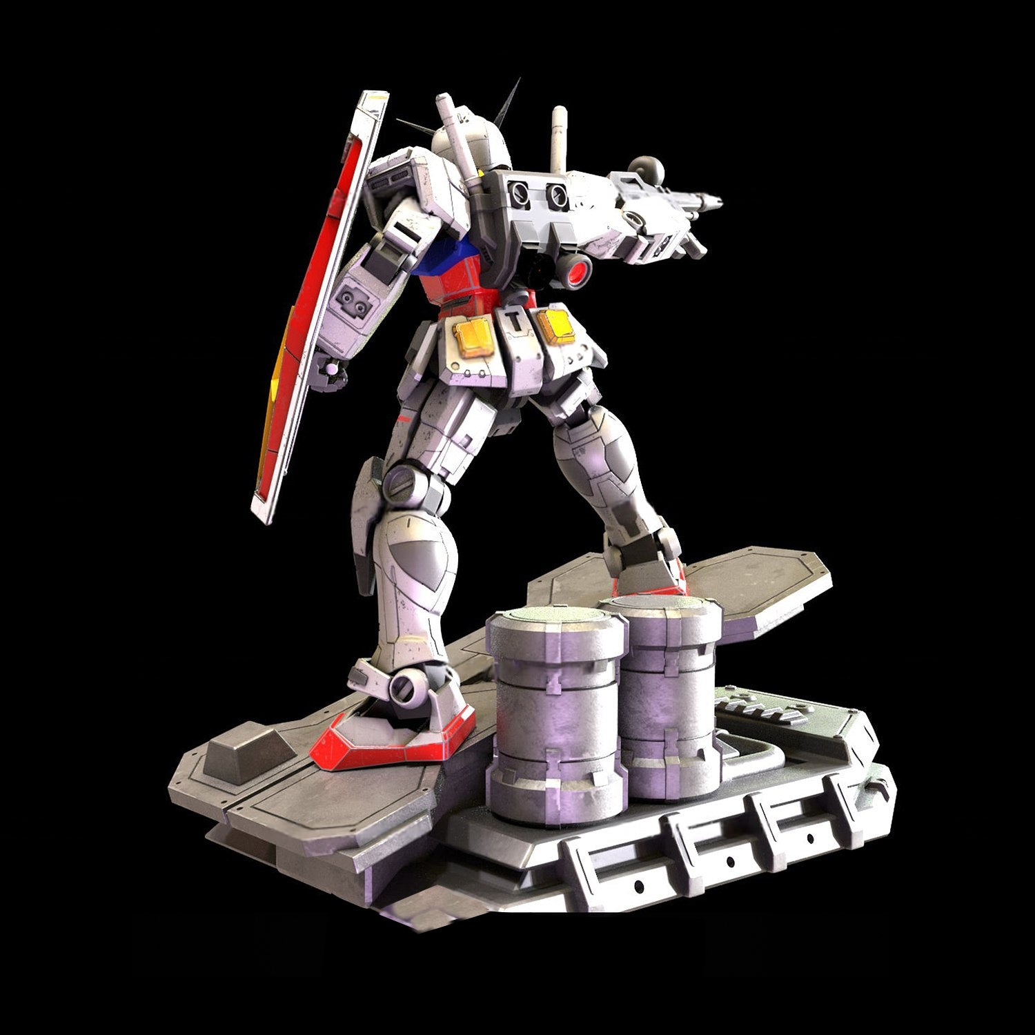 Model kit of a robot on a black background