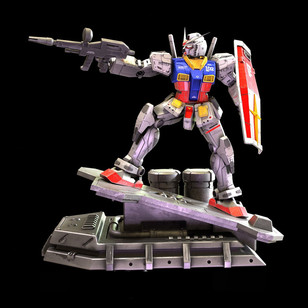 Robot model figure on a black background