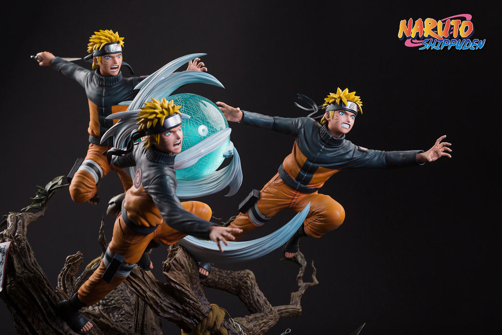 Action figure set from the anime 'Naruto' with dynamic poses on a dark background.