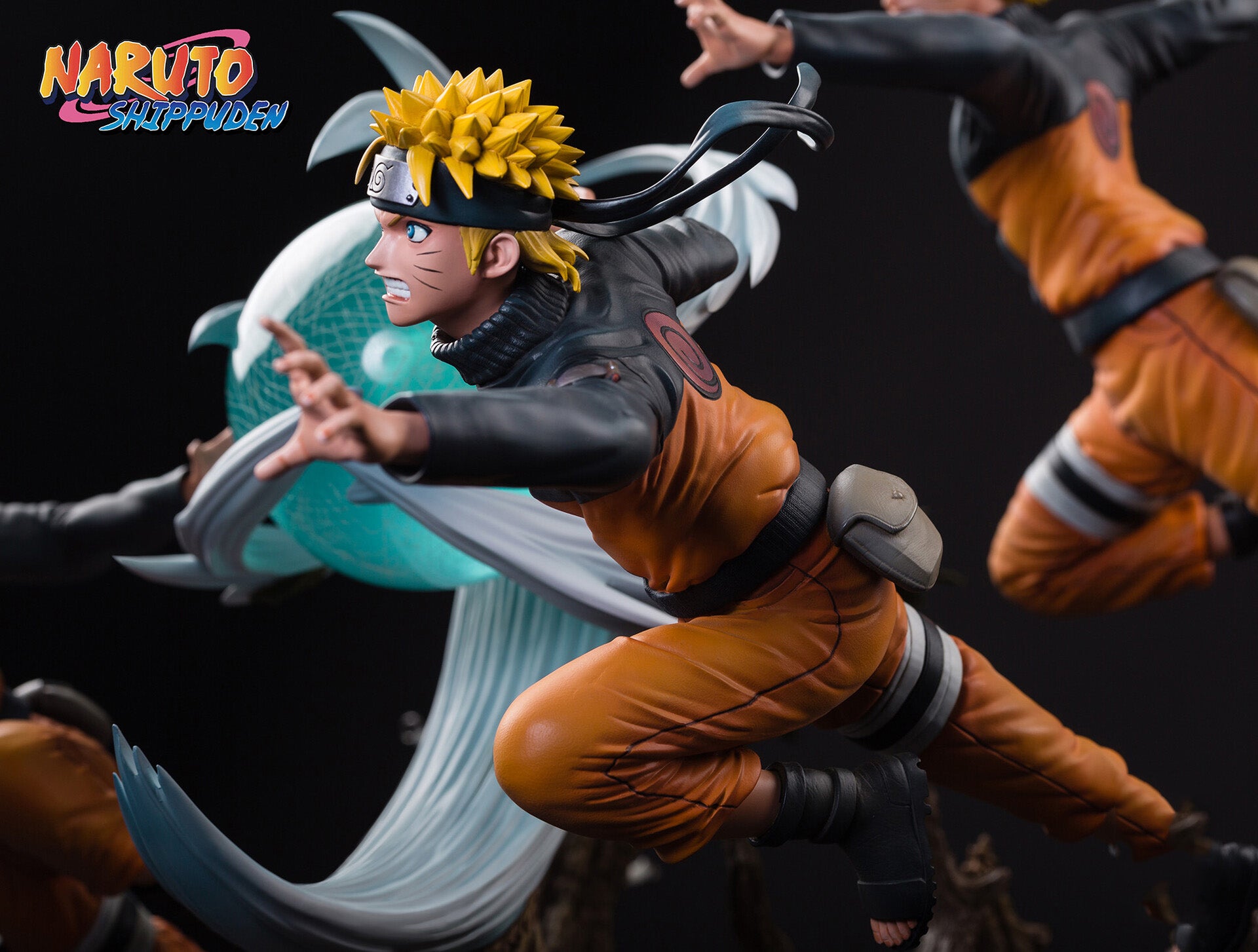 Naruto Shippuden figurine with dynamic pose against a dark background