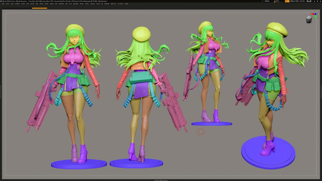 Colorful animated character model on a gray background
