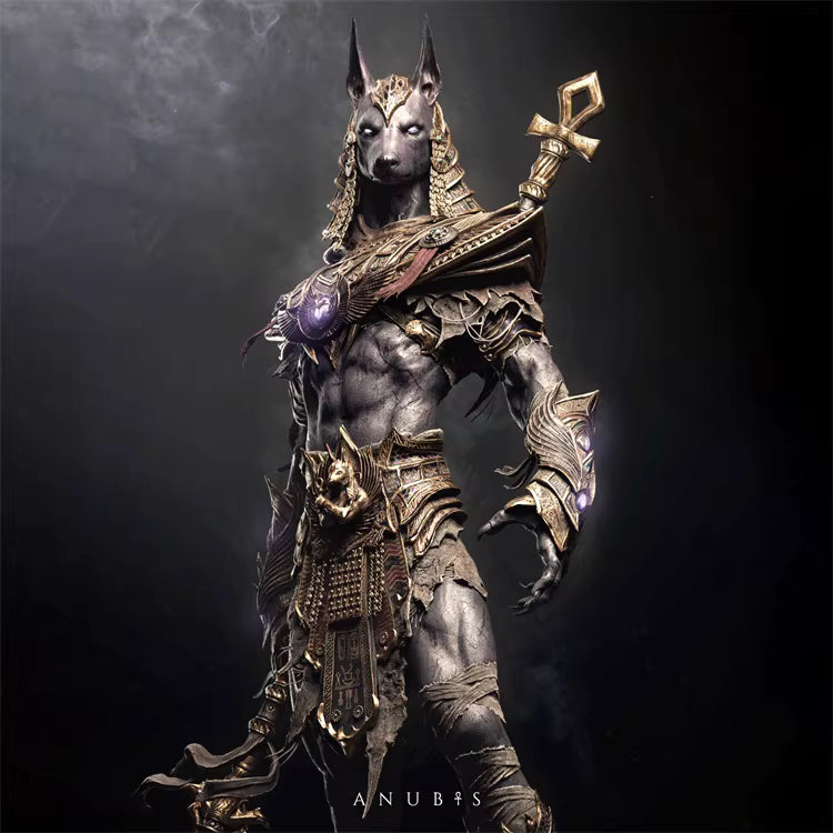 Stylized depiction of Anubis with dark background