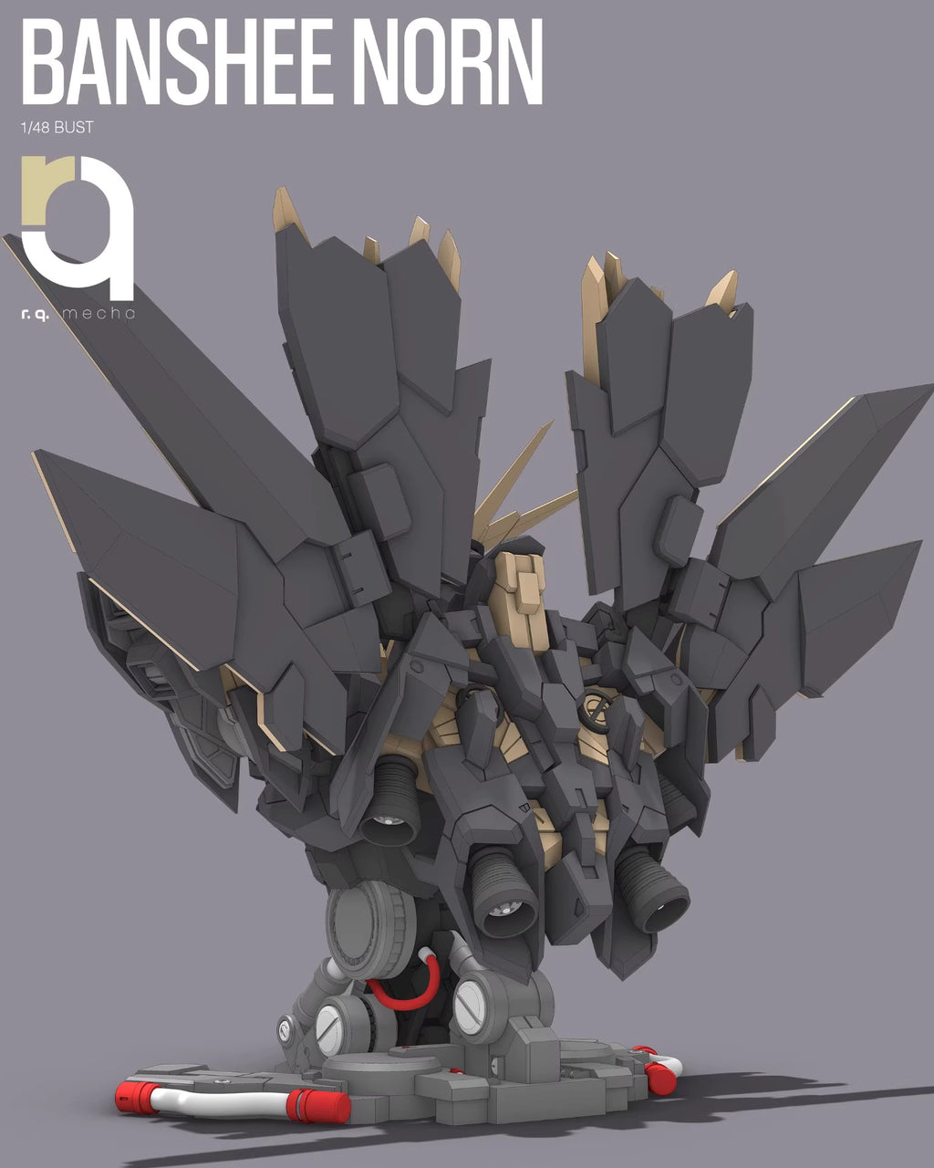Model kit of a robot named 'Banshee Norn' on a gray background
