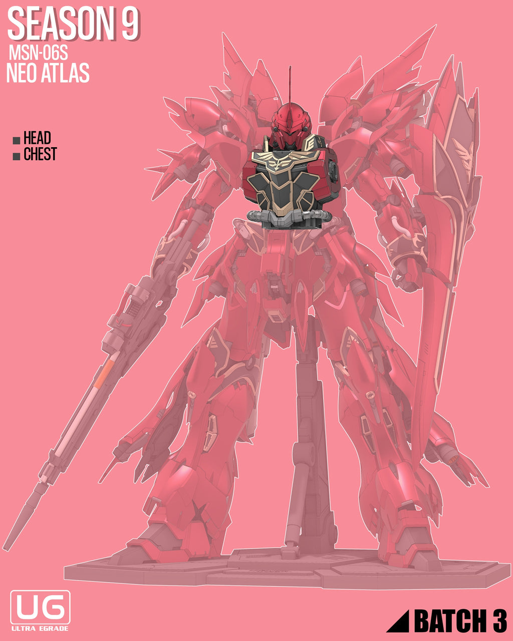 Gundam Sinanju - Neo Atlas MSN-06S Figure 3D Stl Files, 1/100 3D Printable Statue Design with Assembly Instruction