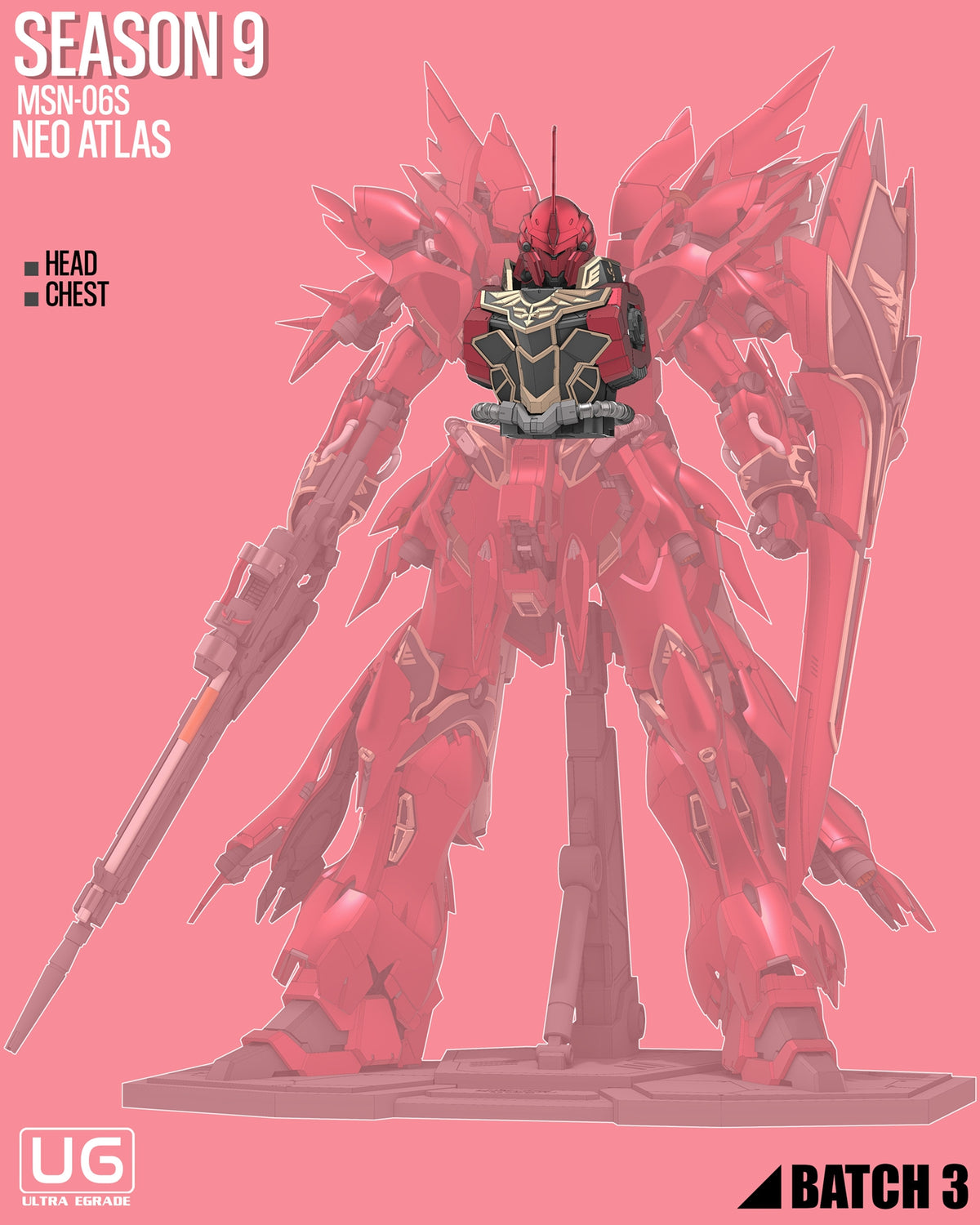 Gundam Sinanju - Neo Atlas MSN-06S Figure 3D Stl Files, 1/100 3D Printable Statue Design with Assembly Instruction