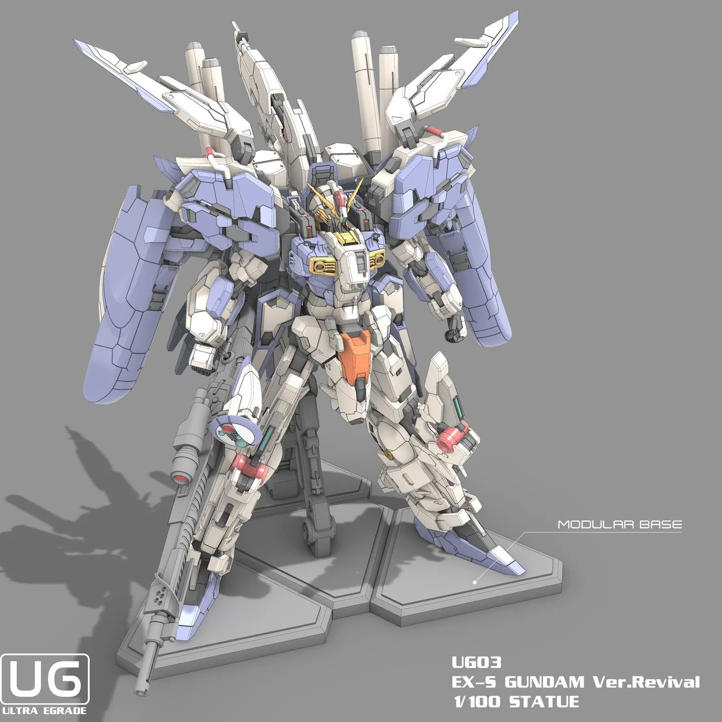 Gundam model kit on a gray background with 'UG' branding.