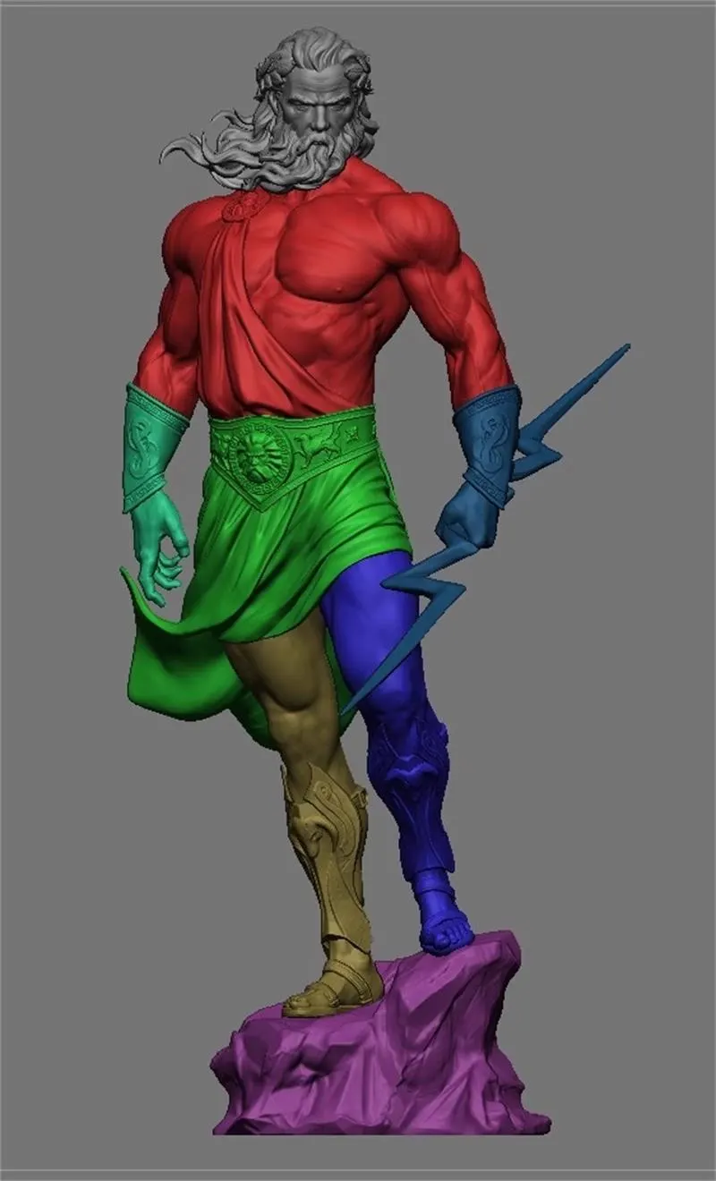 Colorful Zeus statue on a gray background