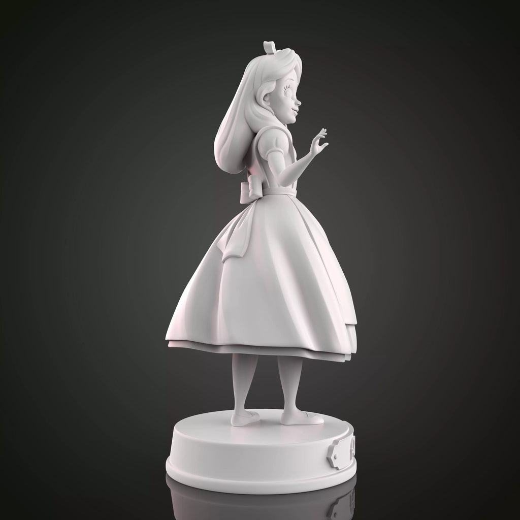 White figurine of a character in a dress on a dark background