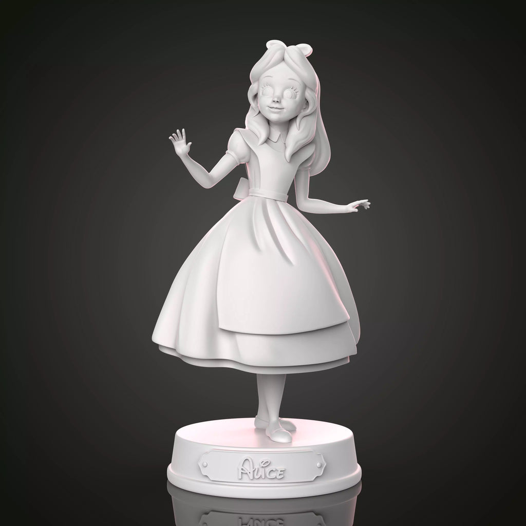 White figurine of a character in a dress on a dark background