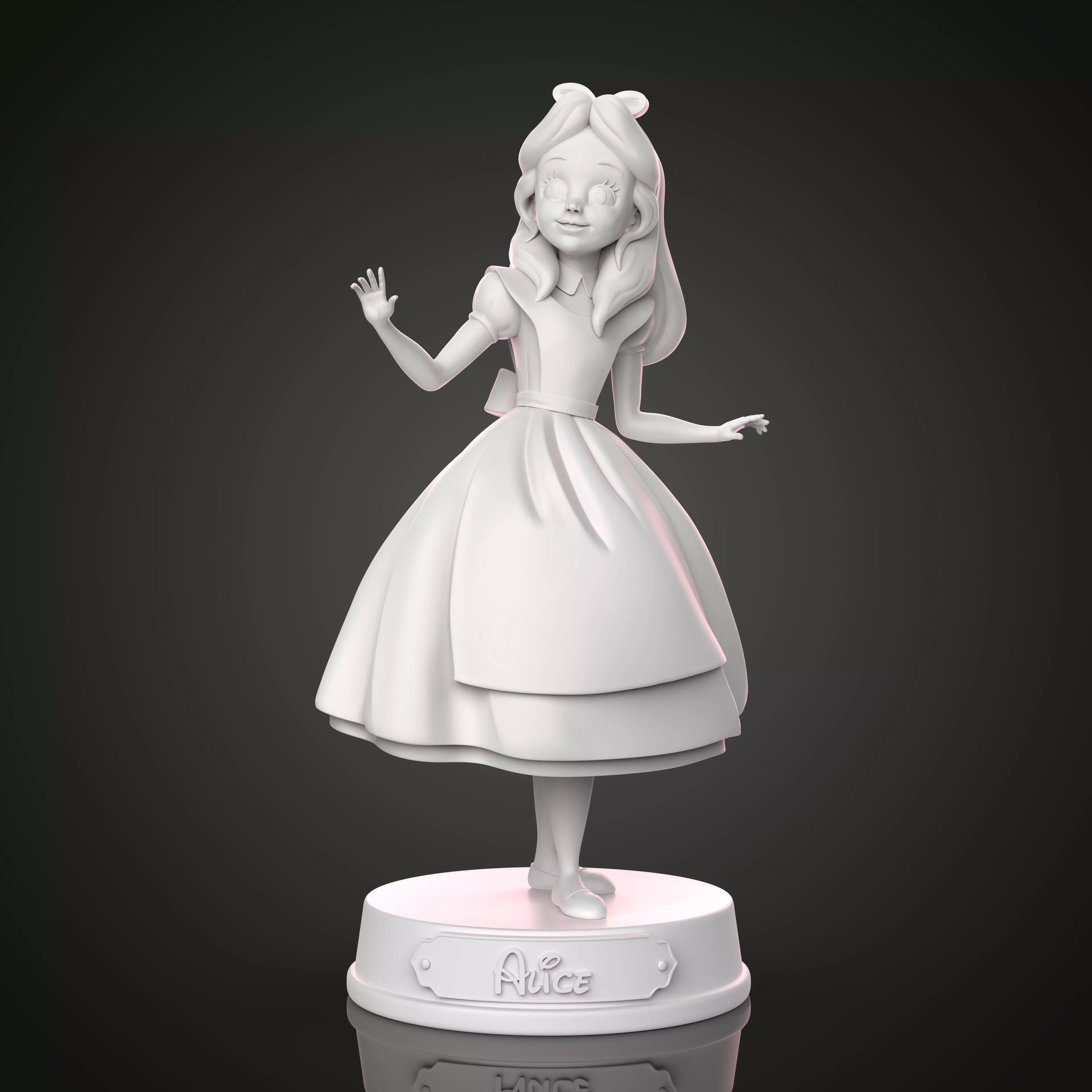 White figurine of a character in a dress on a dark background
