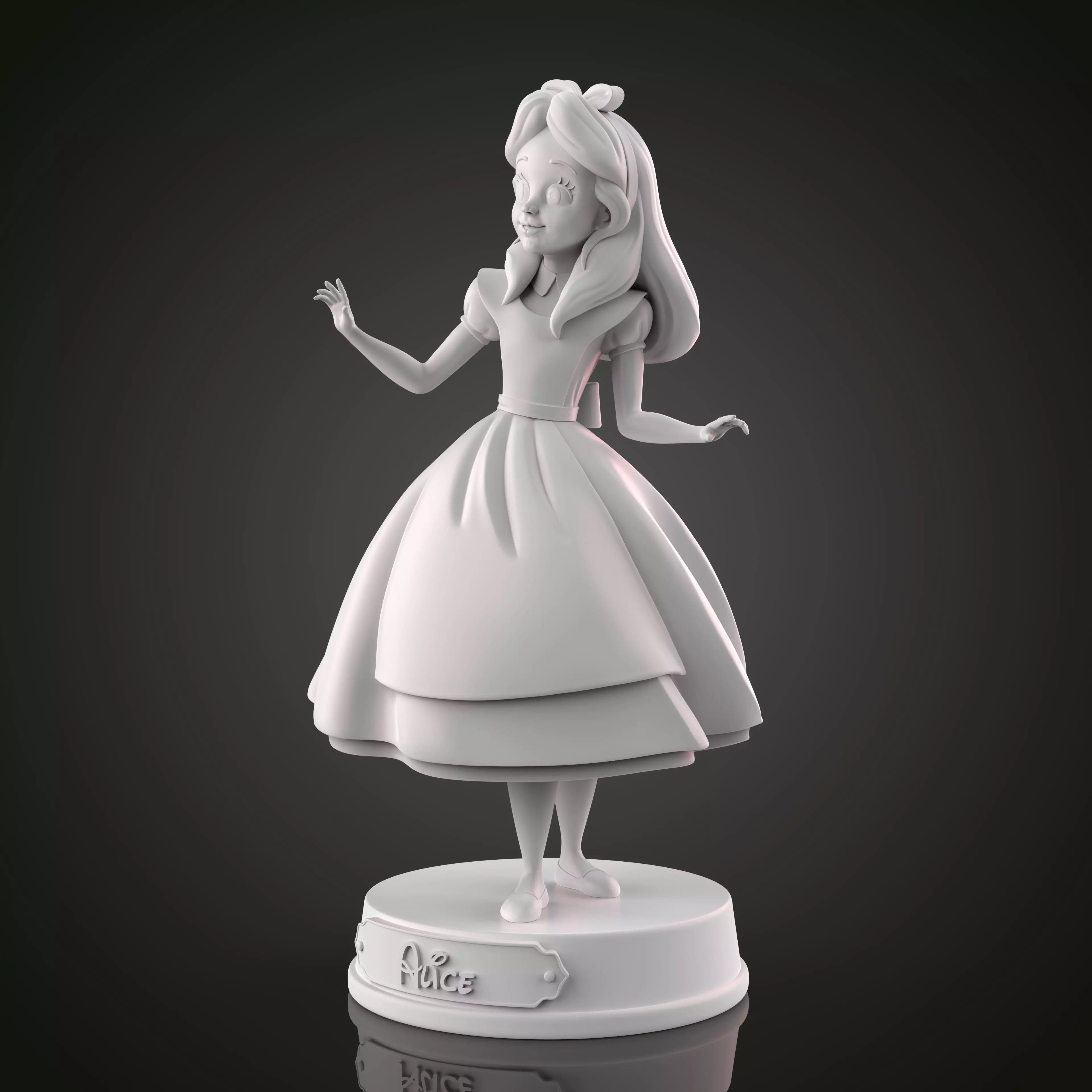 White figurine of a character in a dress on a dark background