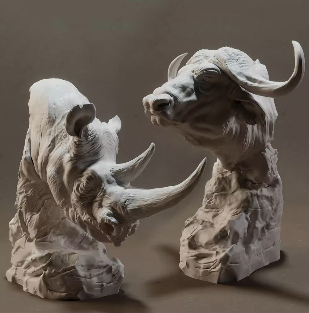 Set of 7 Animal Busts 3D Printing STL Files, 3D Printable Statue Design
