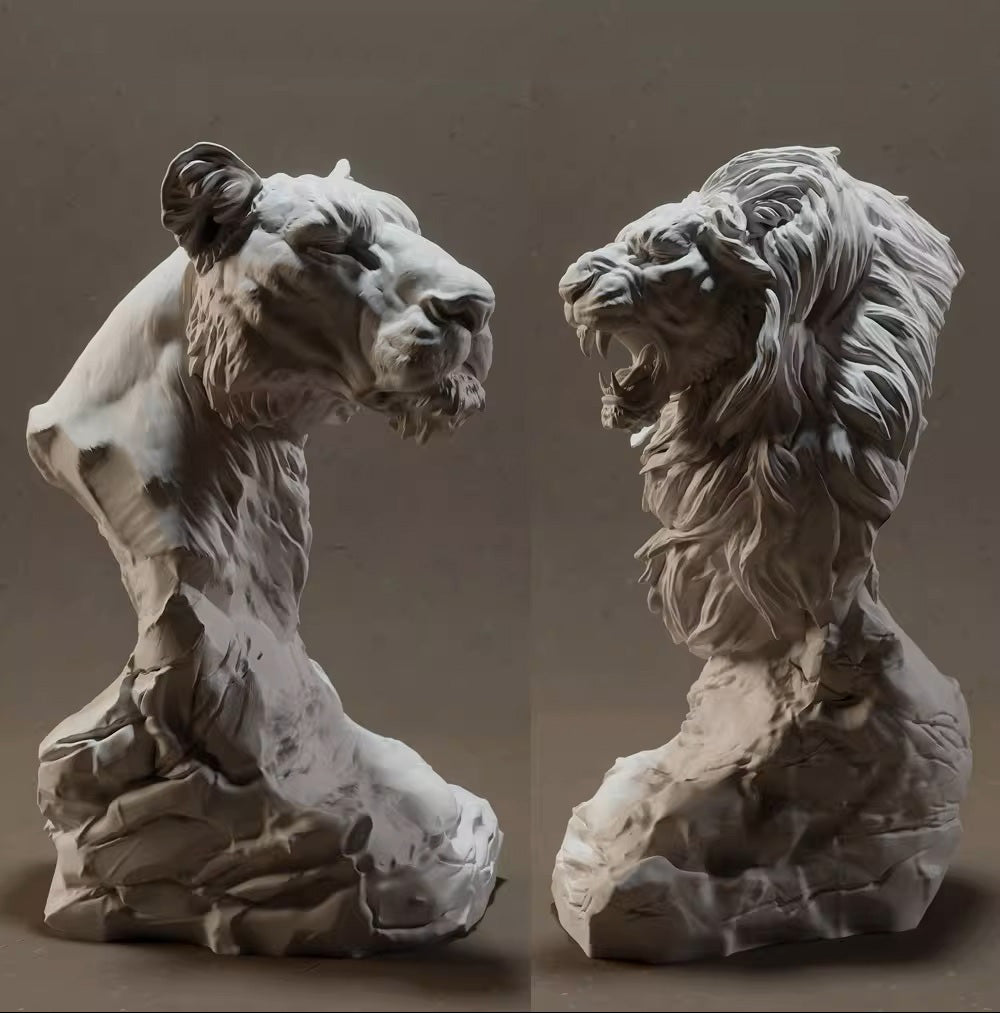 Set of 7 Animal Busts 3D Printing STL Files, 3D Printable Statue Design