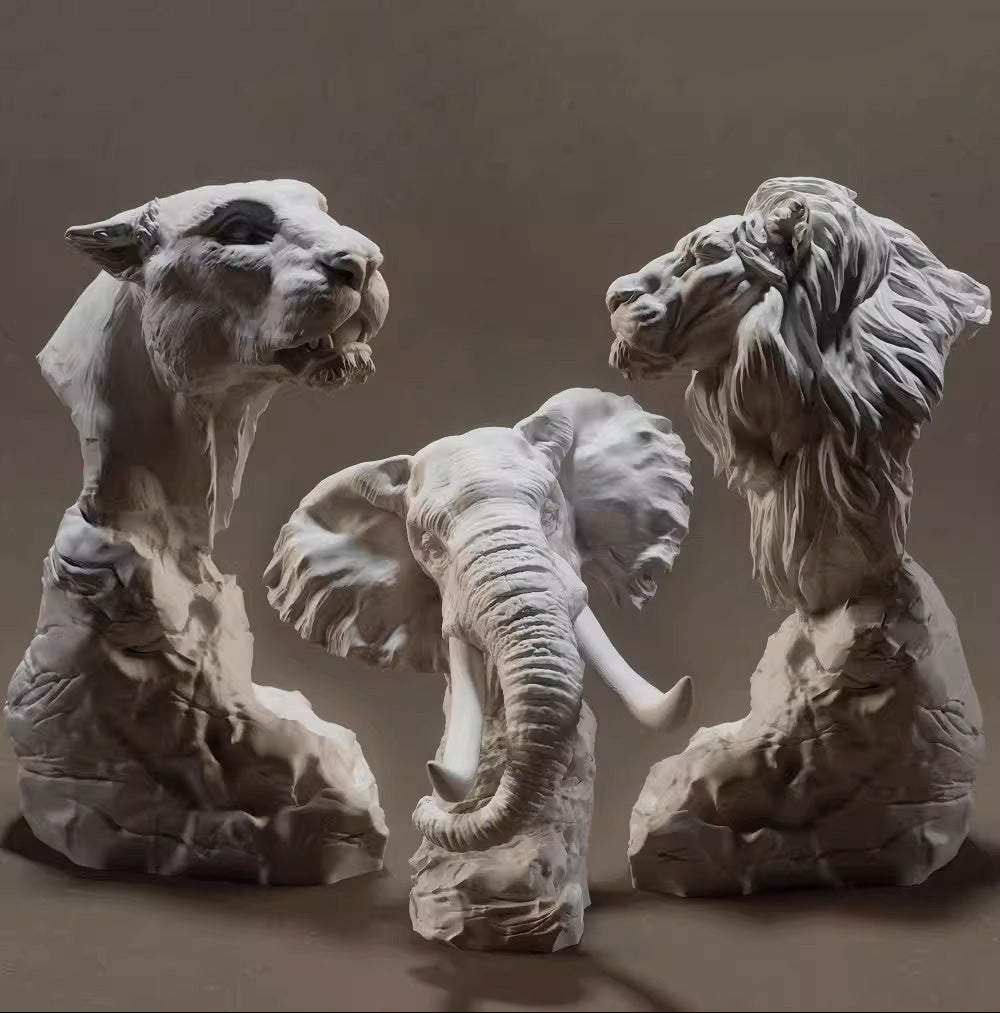 Set of 7 Animal Busts 3D Printing STL Files, 3D Printable Statue Design