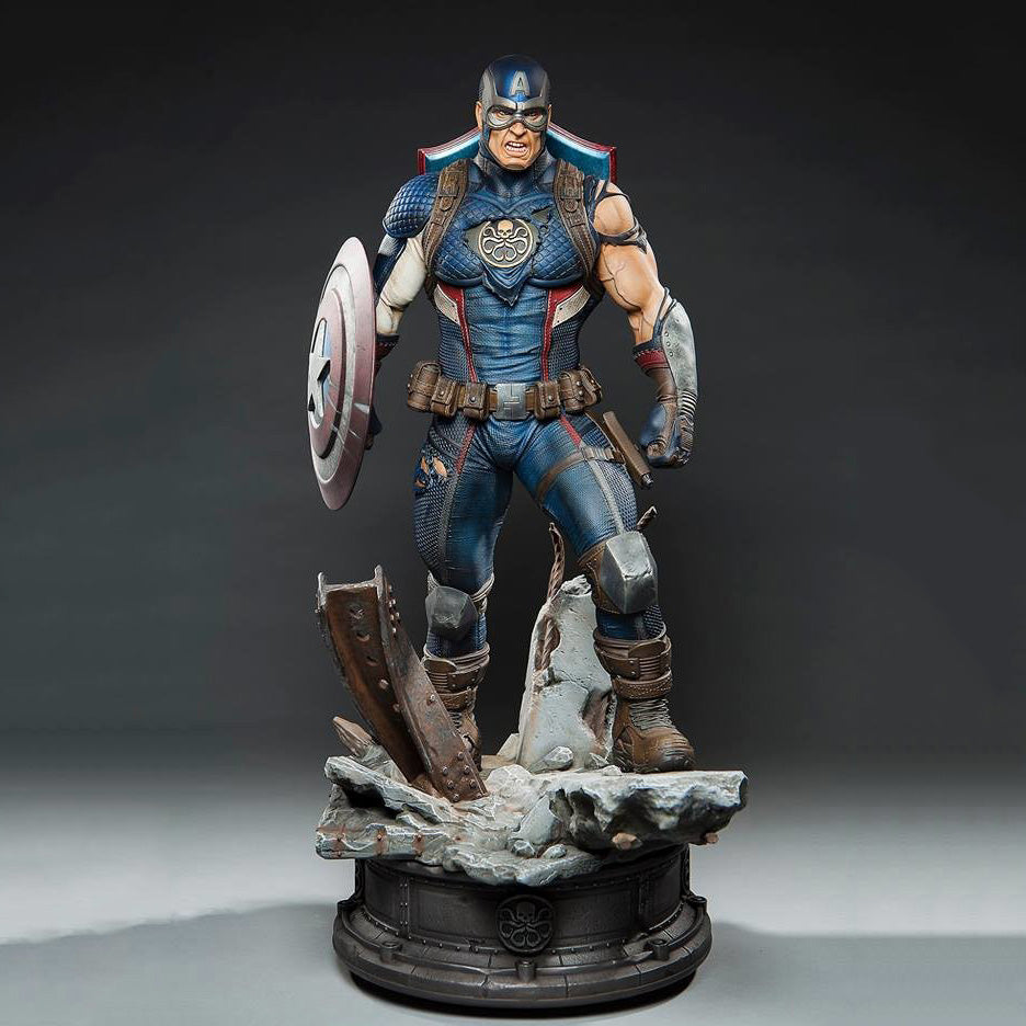 Statue of a superhero character on a gray background