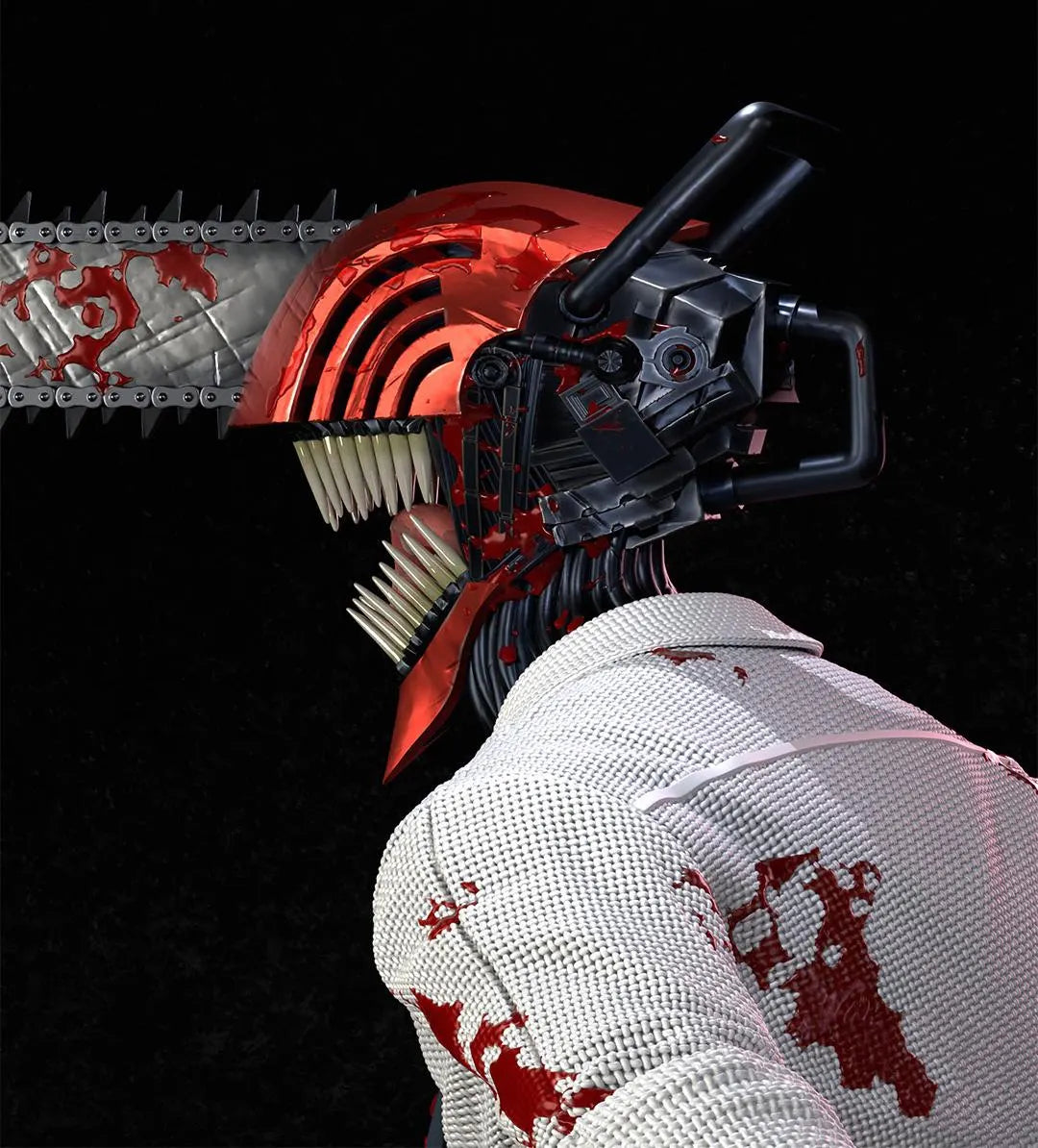 Close-up of a chainsaw with a dark background