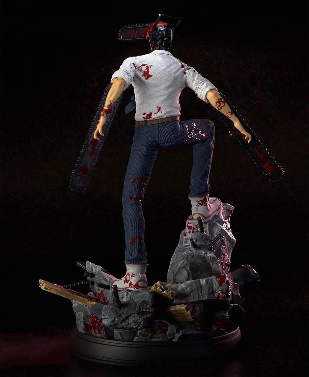 Action figure with a Bloody Butcher character holding a chainsaw on a dark background
