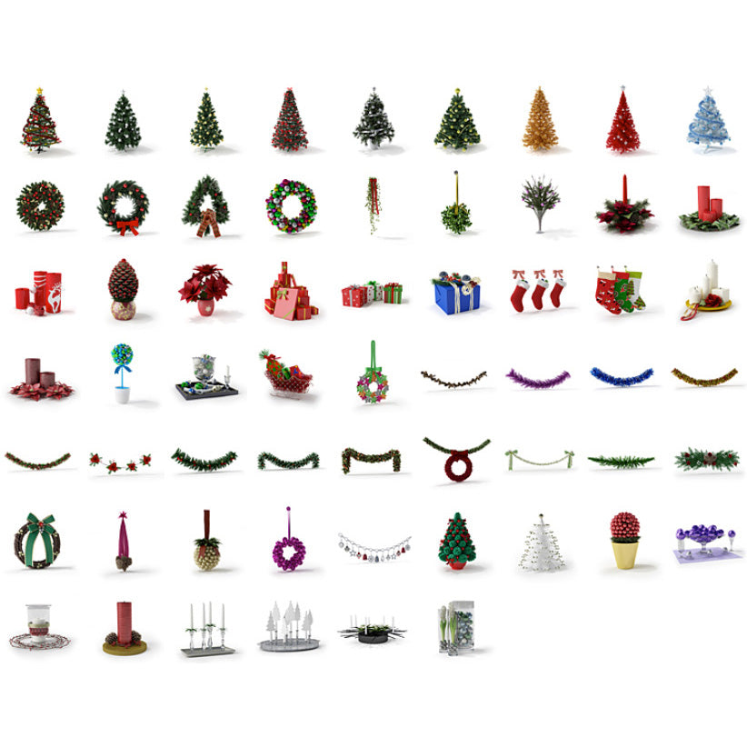 60pcs Christmas Decorations Collection 3D Printing STL Files - 3D Printable Model Design