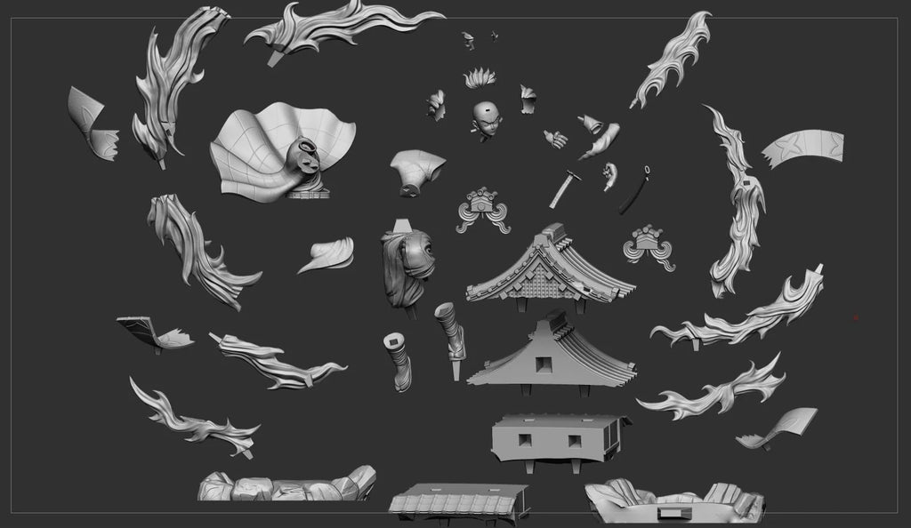 Collection of black and white decorative elements on a dark background